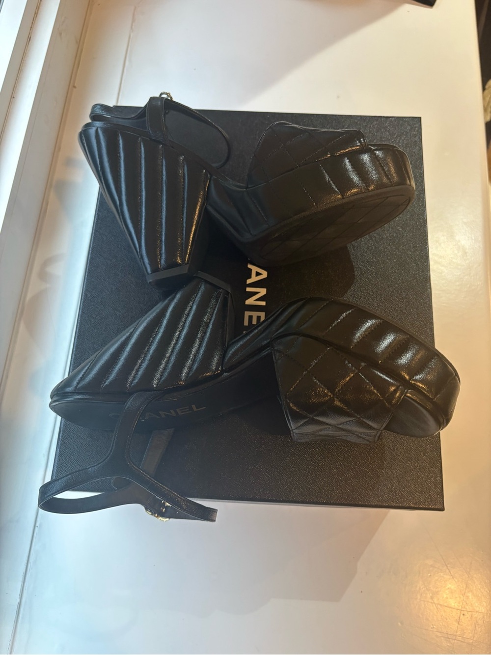 CHANEL Black Quilted Leather Platform Sandals -size 7 - Picture 10 of 17